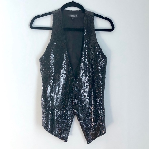 VENUS Jackets & Blazers - Venus Black Sequined Vest